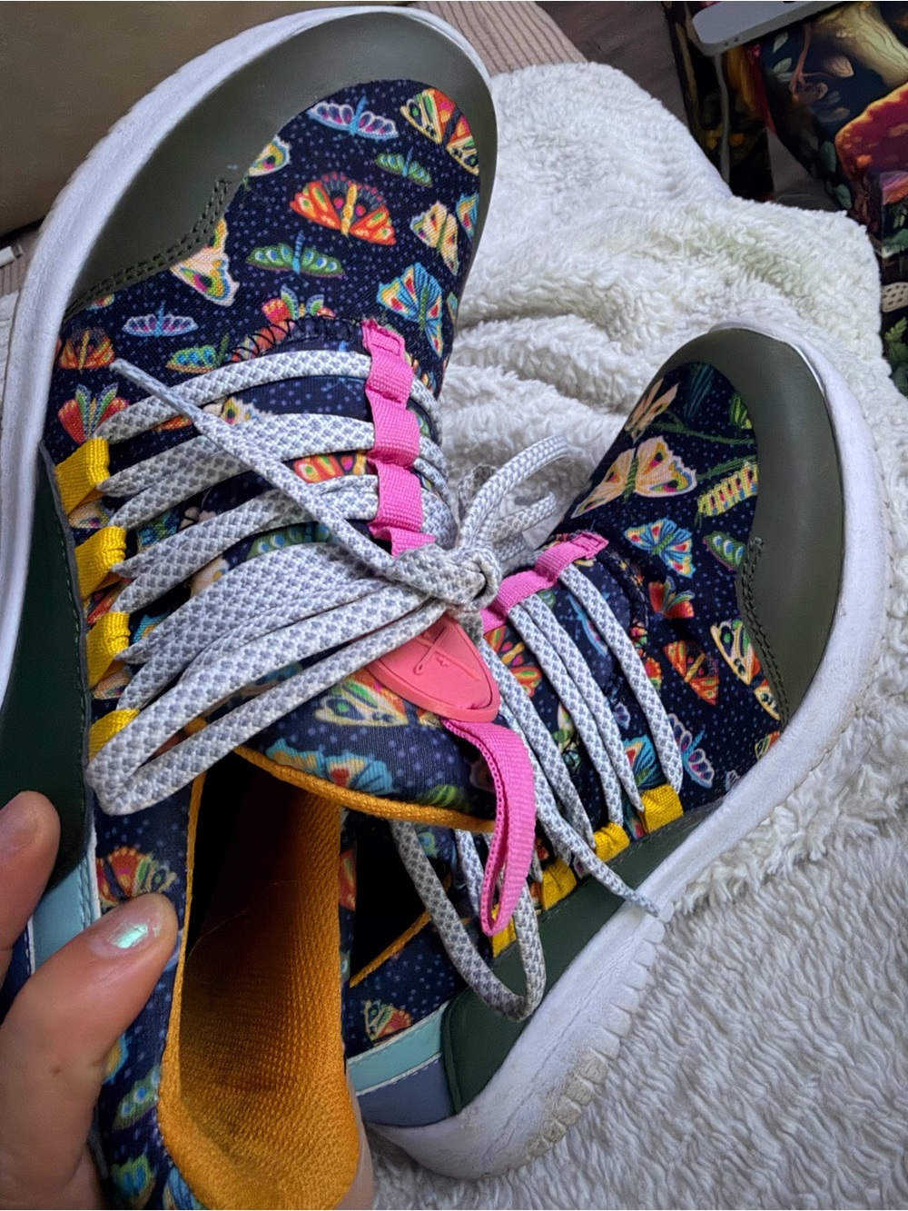 Women’s Navy Butterfly Print Sneakers with Pink & Yellow Accents
